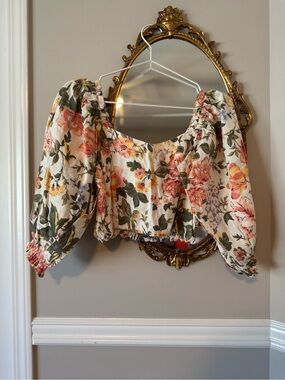 Faithfull The Brand Floral Off-Shoulder Cropped Peasant Top